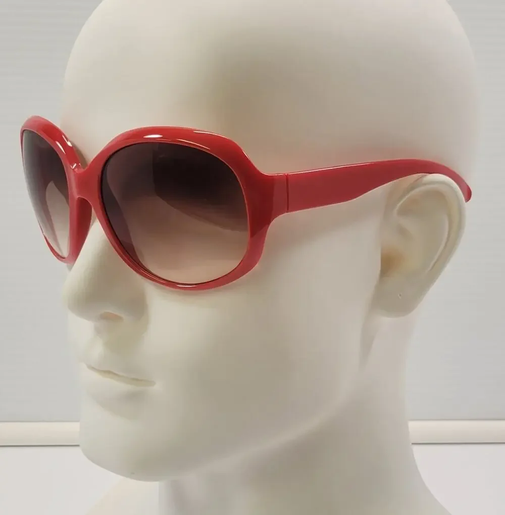 R) Women Oversized Red Circle Plastic Sunglasses
